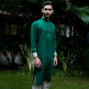 Linen Kurta Pyjama Set for Men |  Band Collar Neck | Green