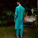 Linen Kurta Set for Men |  Full Sleeves | Pine Green