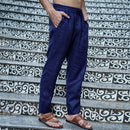 Linen Men's Kurta and Pyjama Set | Contrast Embroidery | Blue