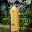 Linen Kurta for Men | Sleek Band Collar | Yellow