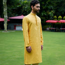 Linen Kurta for Men | Sleek Band Collar | Yellow