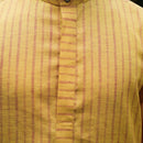 Linen Kurta Pyjama Set for Men | Sleek Band Collar | Yellow