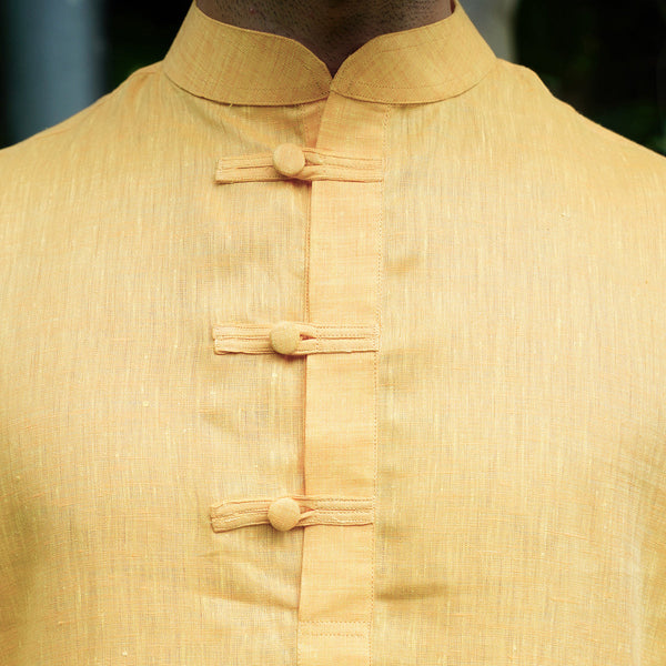 Linen Kurta for Men | Full Sleeves | Yellow