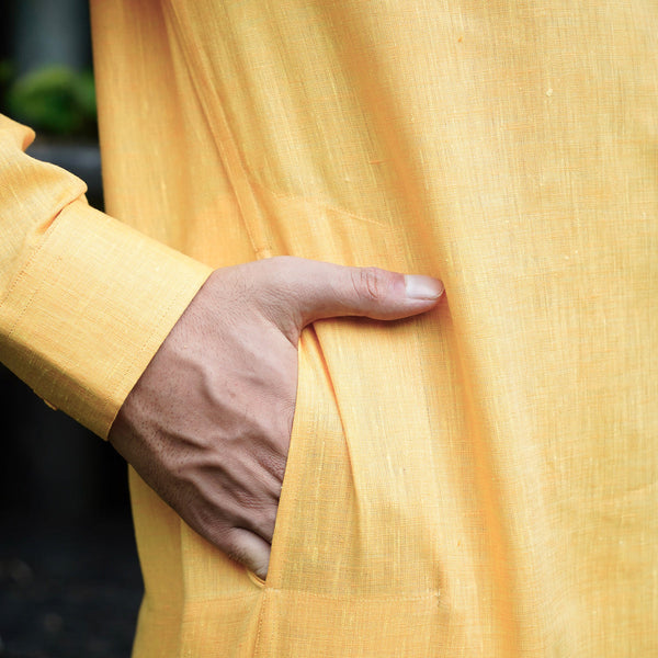 Linen Kurta Set for Men | Full Sleeves | Yellow