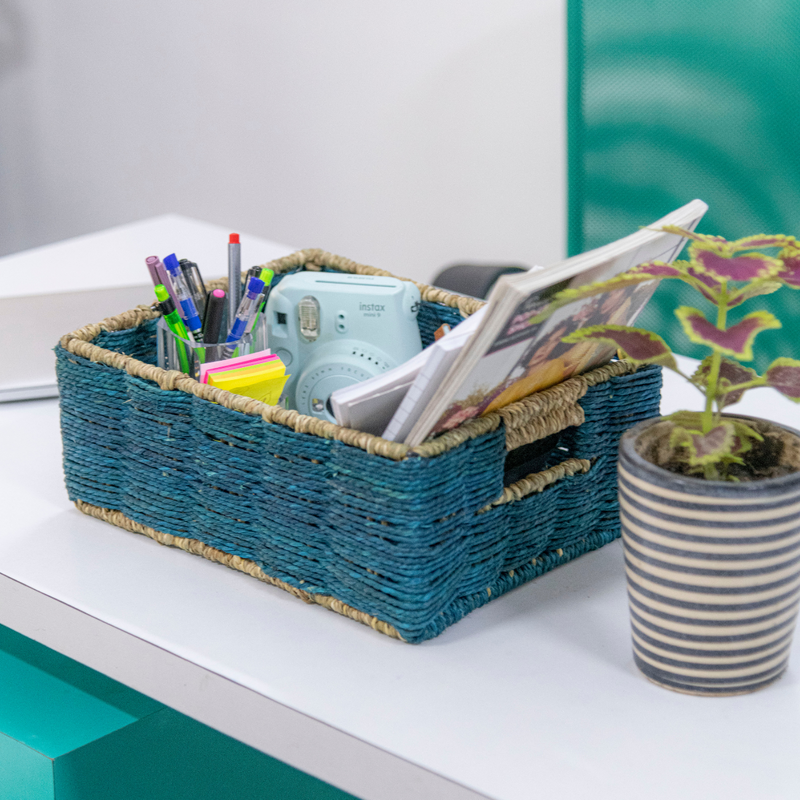 Sabai Grass Organiser Basket | Blue | 31 cm