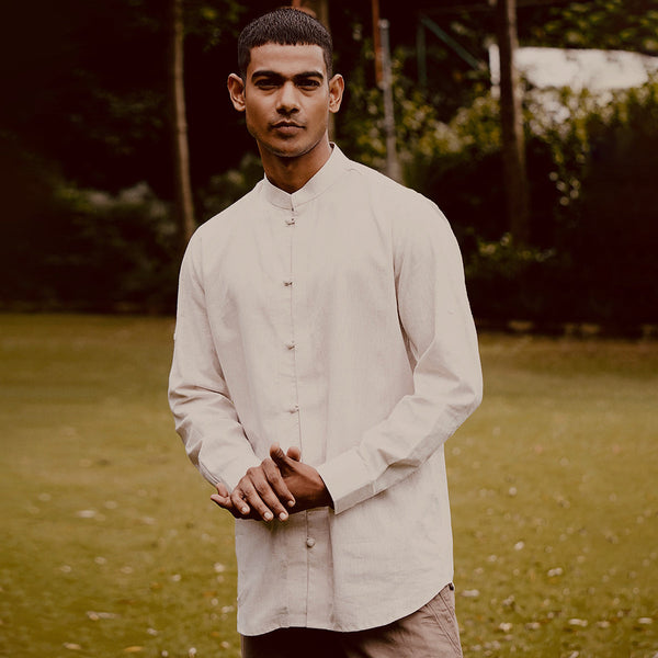 Linen Cotton Shirt for Men | Full Sleeves | Beige
