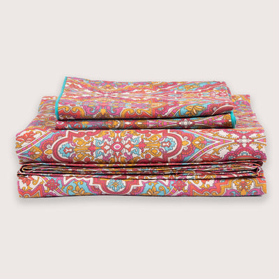 Cotton Bedsheet with Pillow Covers | Printed | Multicolour