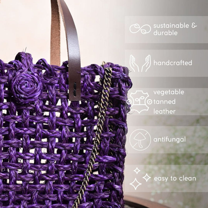 Sabai Grass Mesh Bag | Plant Based Leather Handle | Lavender