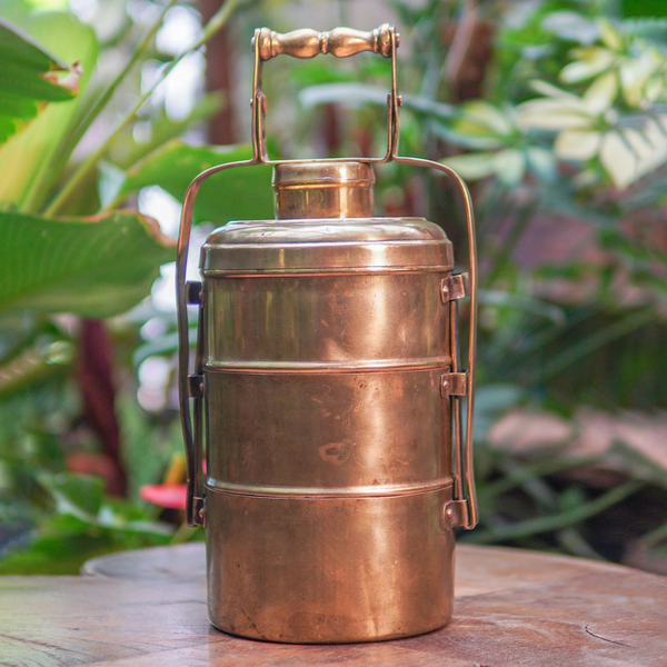 Brass Tiffin Box | 3 Layers | Copper Gold | 16 cm