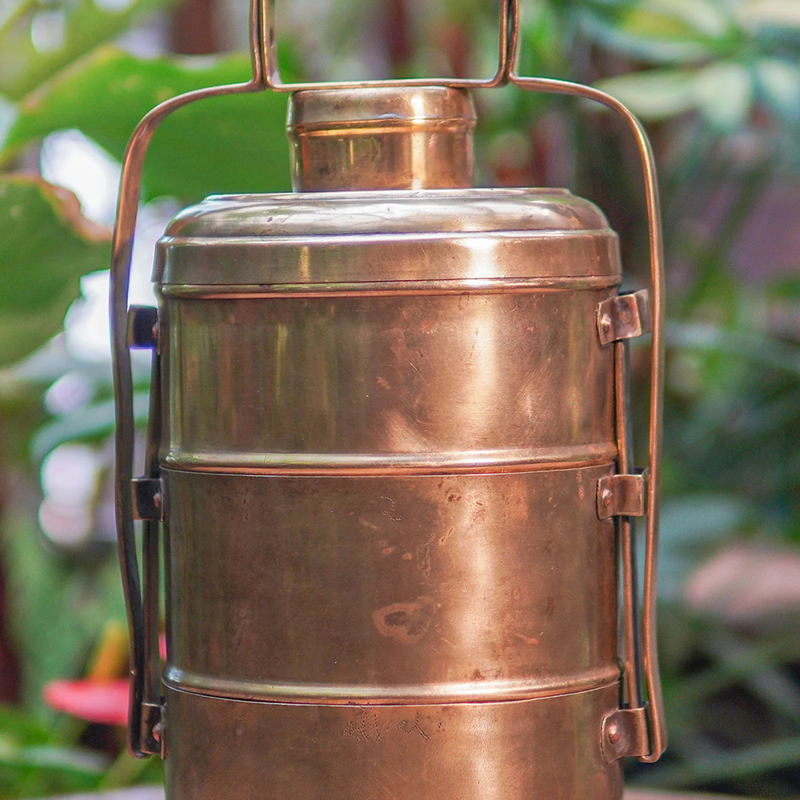 Brass Tiffin Box | 3 Layers | Copper Gold | 16 cm