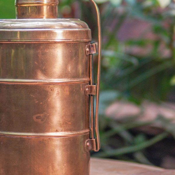 Brass Tiffin Box | 3 Layers | Copper Gold | 16 cm