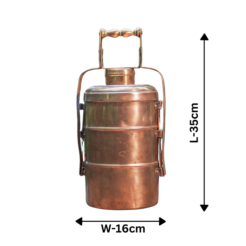 Brass Tiffin Box | 3 Layers | Copper Gold | 16 cm