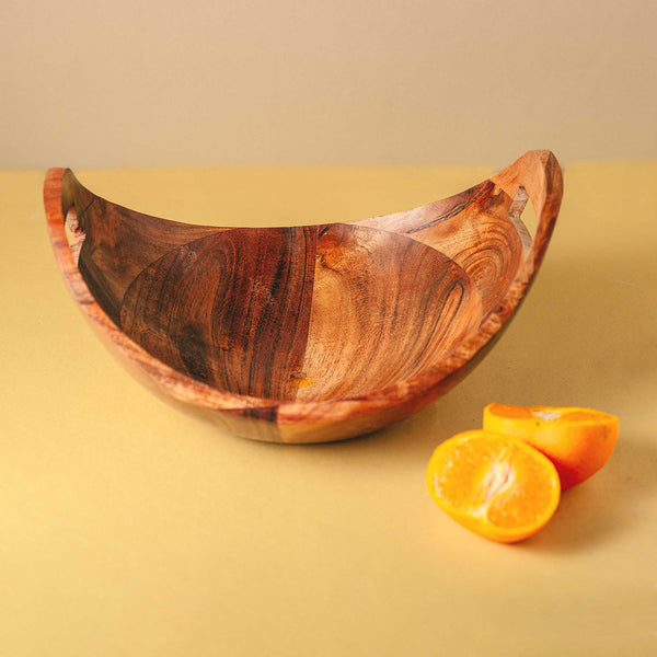 Wooden Fruit Bowl | Boat Shaped | Brown | 24 cm