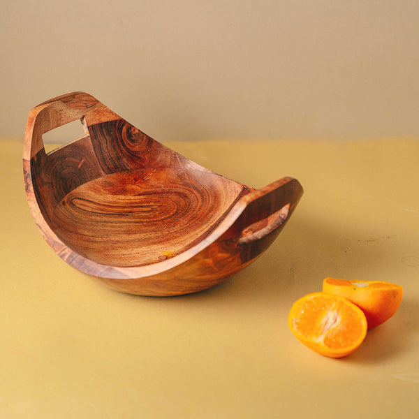 Wooden Fruit Bowl | Boat Shaped | Brown | 24 cm