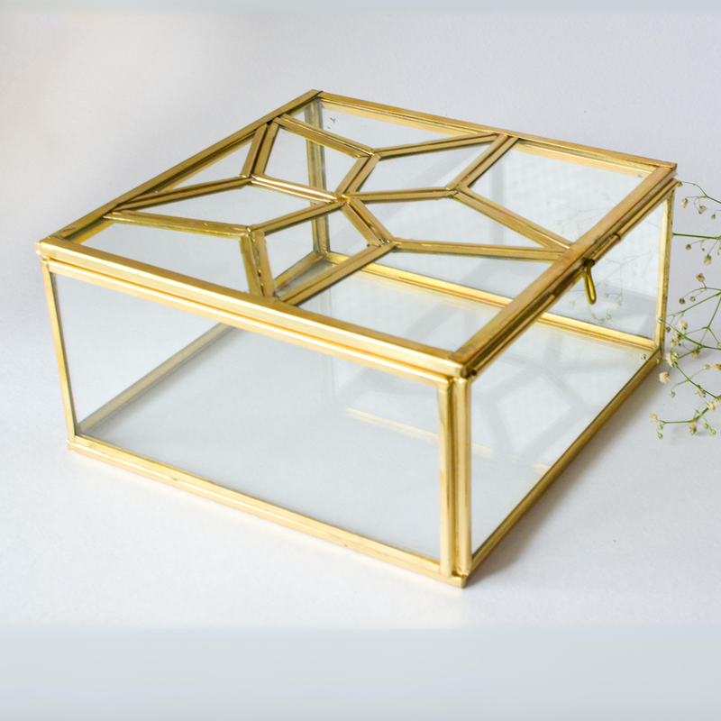 Glass Jewerllery Box | Antique Gold