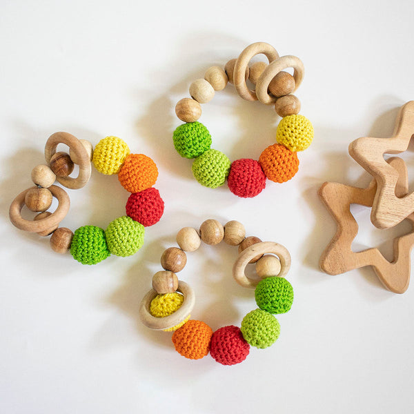 Wooden Crochet Toys | Baby Rattle Toy | Ball | Multicolour