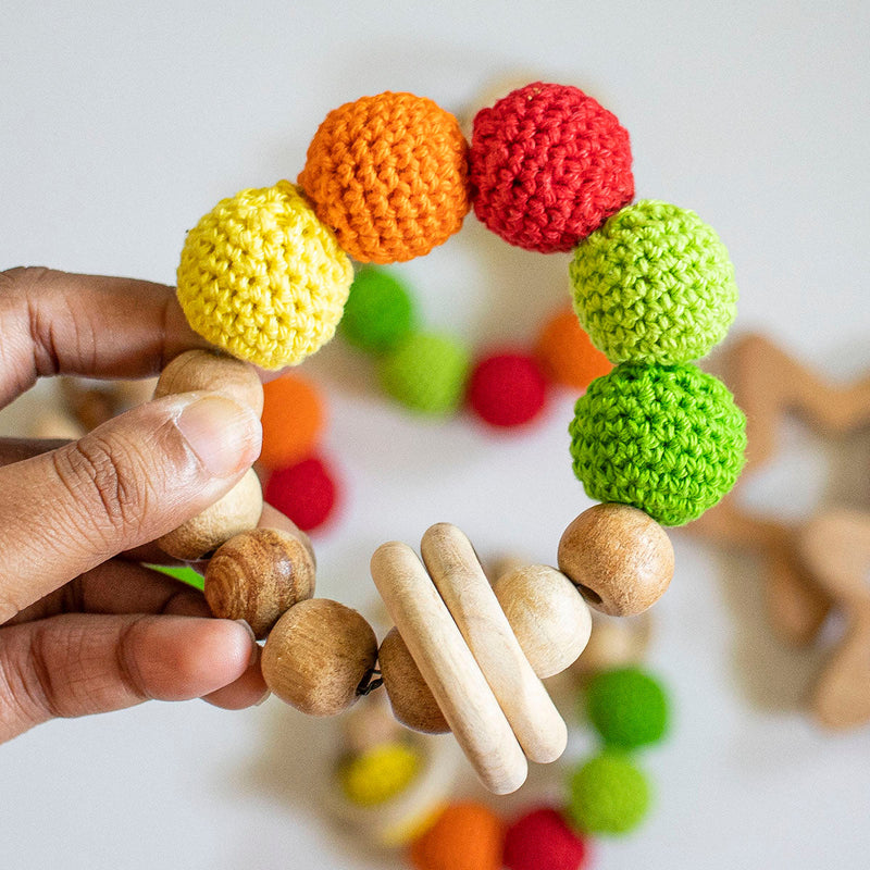 Wooden Crochet Toys | Baby Rattle Toy | Ball | Multicolour