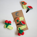 Girls Hair Clips | Cotton Crochet | Green-Red & Orange | Set of 3