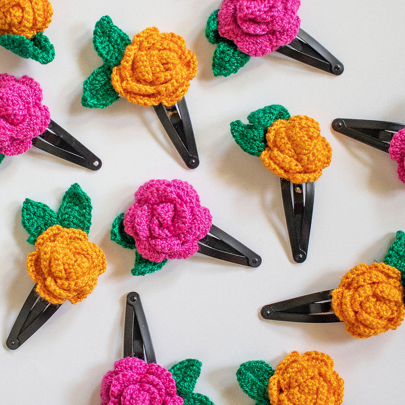 Girls Hair Clips | Cotton Crochet | Orange & Pink | Set of 4