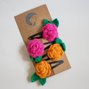 Girls Hair Clips | Cotton Crochet | Orange & Pink | Set of 4