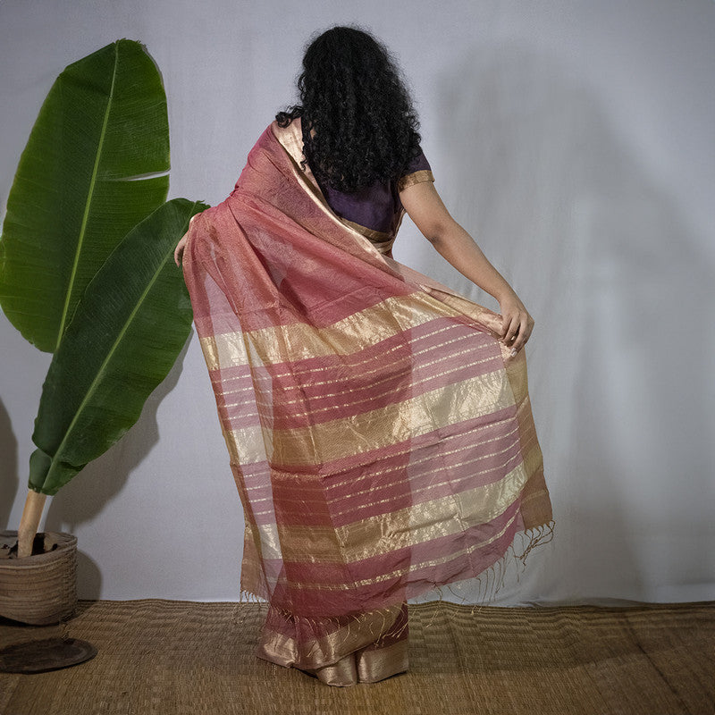 Maheshwari Silk Saree | Nude Pink
