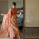 Pure Cotton Saree | Floral Printed | Red & Orange