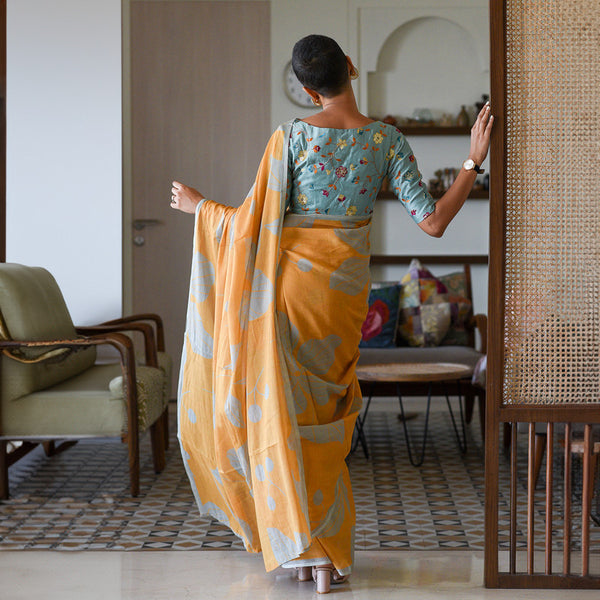 Pure Cotton Yellow Saree | Printed