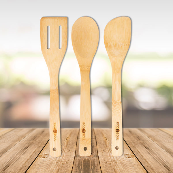 Bamboo Cutlery Set | 1 Ladle, 1 Turner, 1 Serving Spoon | 12 inch
