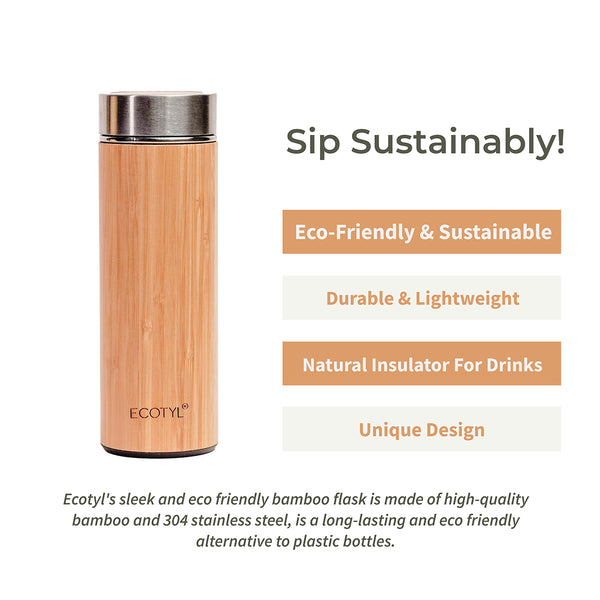 Insulated Flask With Strainer | Bamboo Stainless Steel | Unique Design | 450 ml