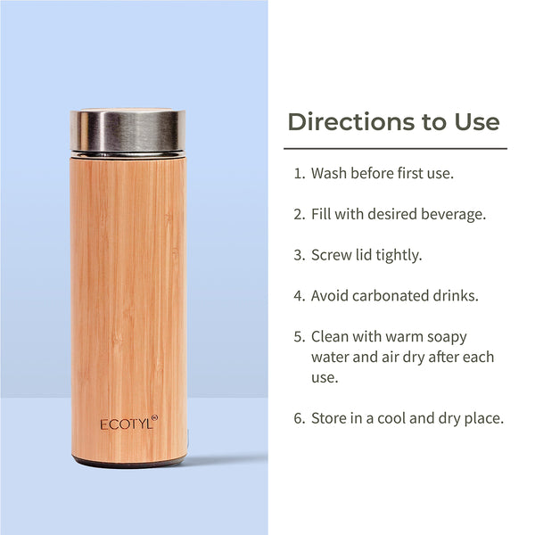 Insulated Flask With Strainer | Bamboo Stainless Steel | Unique Design | 450 ml