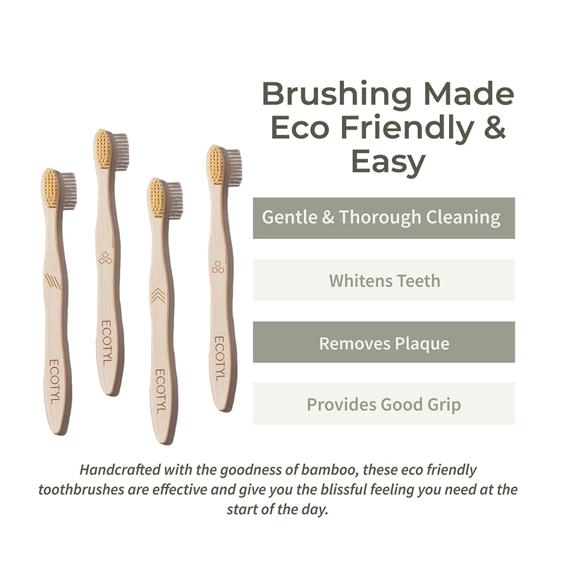 Bamboo Tooth Brush | Ultra Soft Bristles | Thorough Cleaning | Set of 4