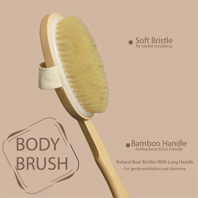 Bamboo Brush | Body Brush | 2-in-1 | Dry Skin | Removable Handle | 14 Inches