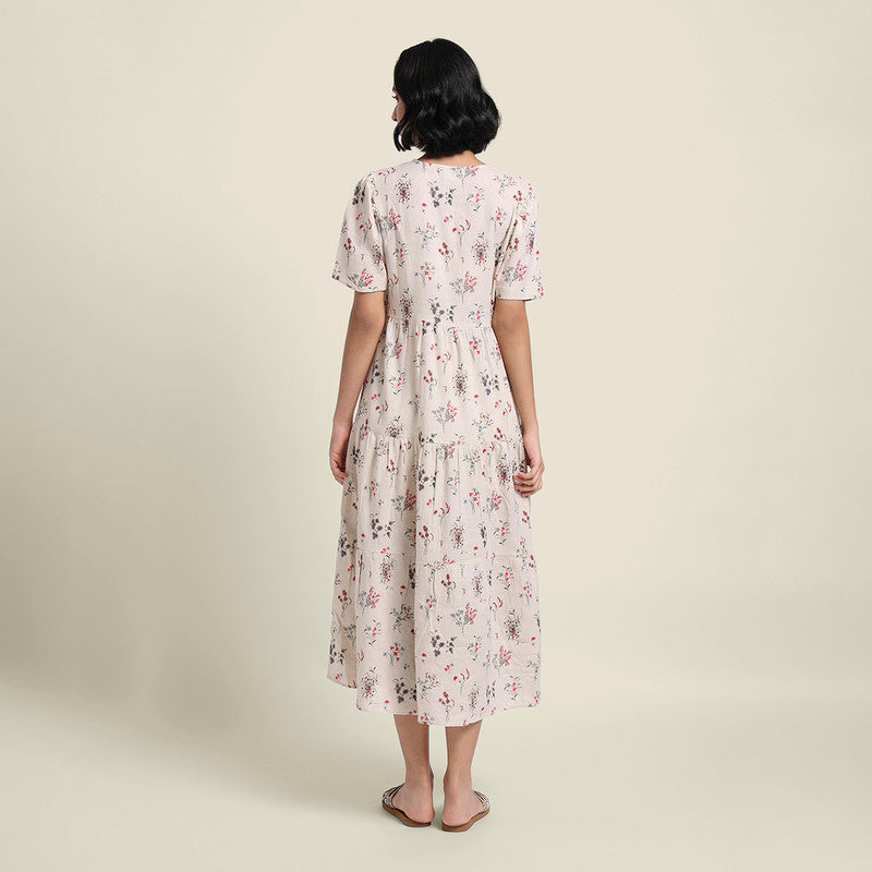 Linen Dress for Women | Floral Print | Cream