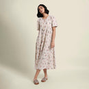 Linen Dress for Women | Floral Print | Cream