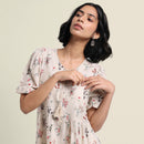 Linen Dress for Women | Floral Print | Cream