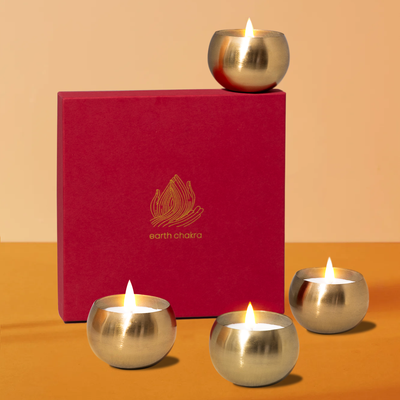 Brass Soy Wax Candles | Set of 4 | Lavender & Patchouli | Diwali Gift Box