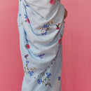 Pure Linen Saree with Blouse Fabric | Floral Print | Light Blue