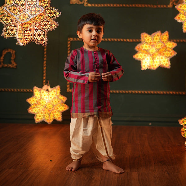 Cotton Silk Kurta for Boys | Detailed with The Contrast Selvedge | Yellow