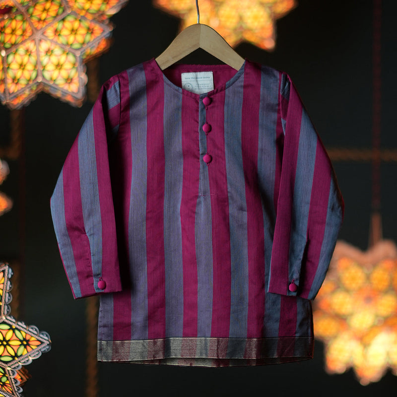 Cotton Silk Kurta for Boys | Detailed with The Contrast Selvedge | Yellow