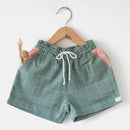 Cotton Shirt and Shorts Set for Girls | Checkered | Teal Green
