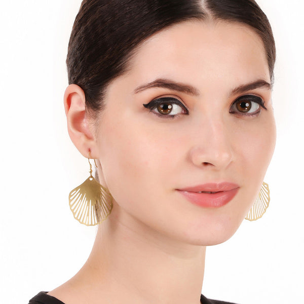 Brass Dangler Earrings for Women | Gold Leaf