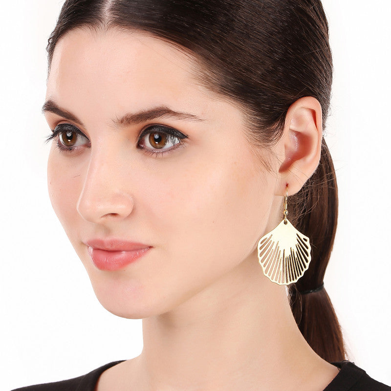 Brass Dangler Earrings for Women | Gold Leaf