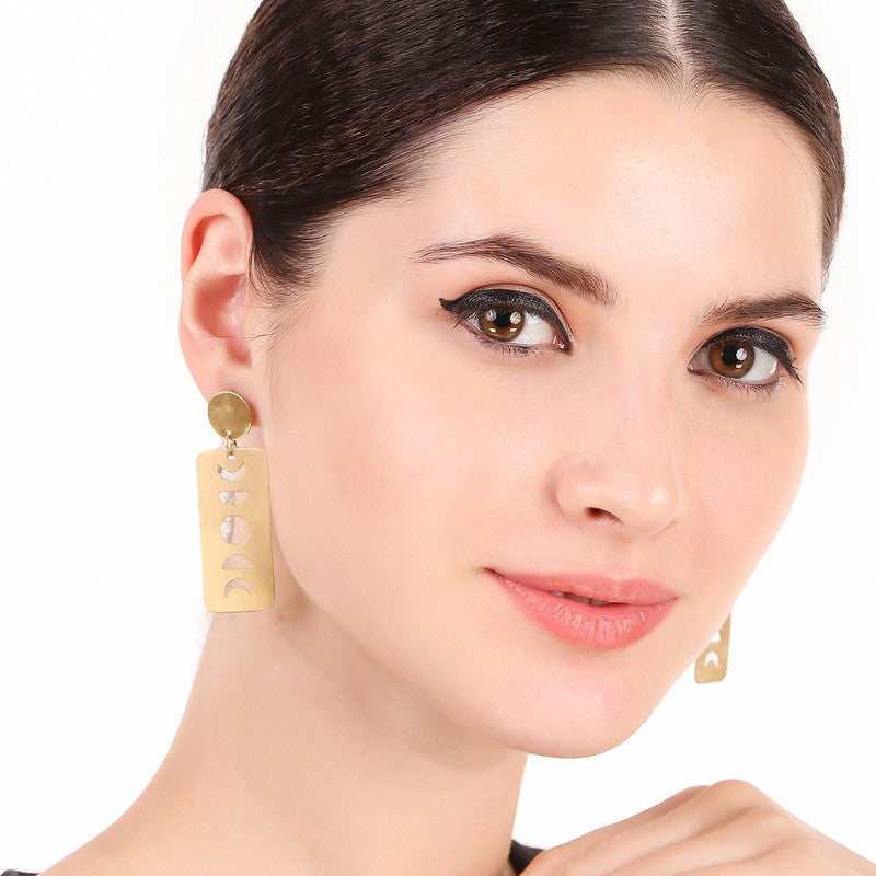 Brass Dangler Earrings for Women | Phases of Moon | Gold Finish