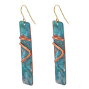 Brass Long Dangler Earrings | Patina Finish | Green & Gold