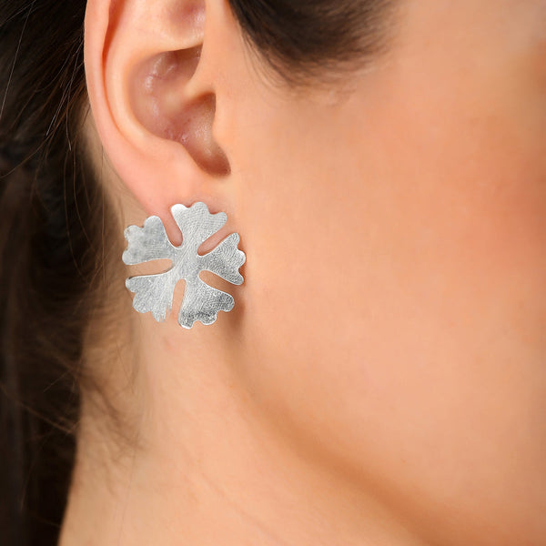 Brass Snowflakes Stud Earrings | Silver