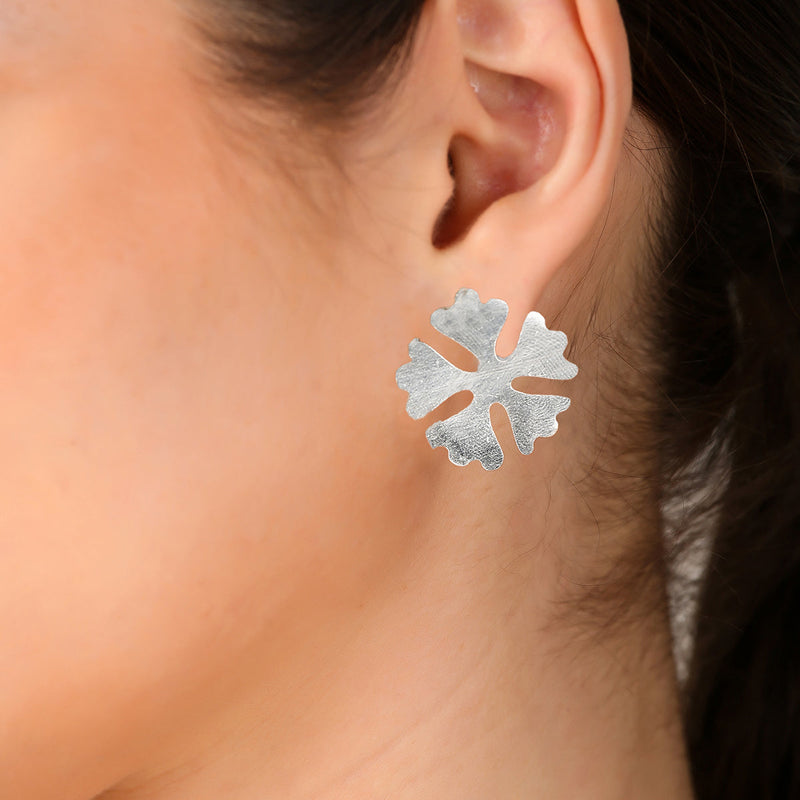 Brass Snowflakes Stud Earrings | Silver