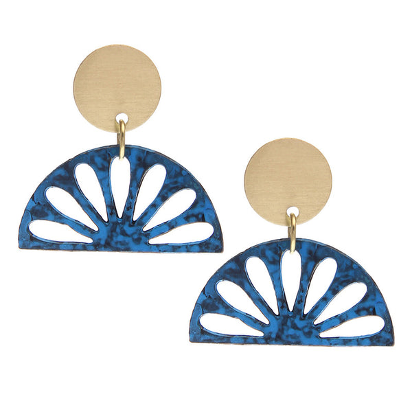 Brass Drop Earrings for Women | Patina Finish | Blue & Gold