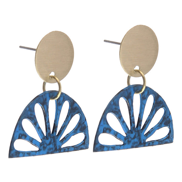 Brass Drop Earrings for Women | Patina Finish | Blue & Gold