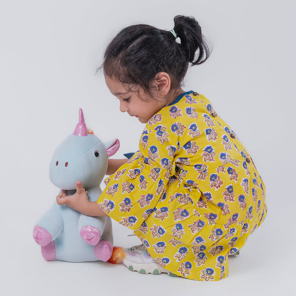 Cotton Dress For Girls | Boota Print | Yellow