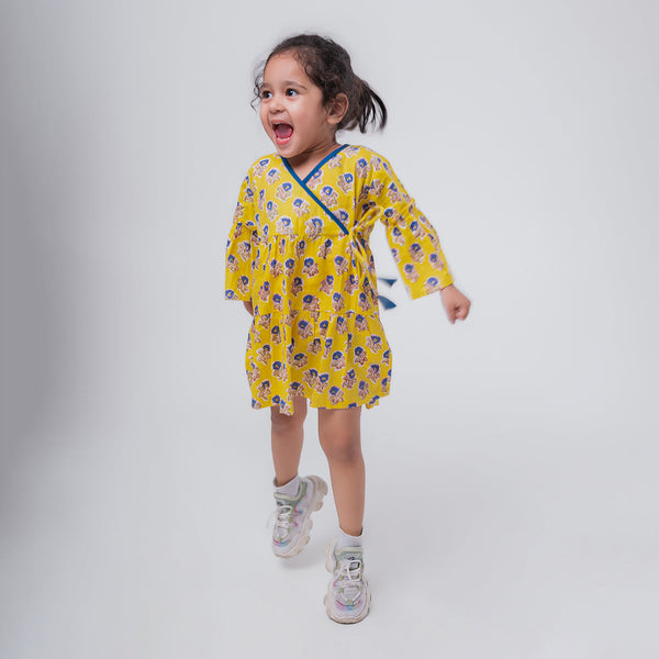 Cotton Dress For Girls | Boota Print | Yellow